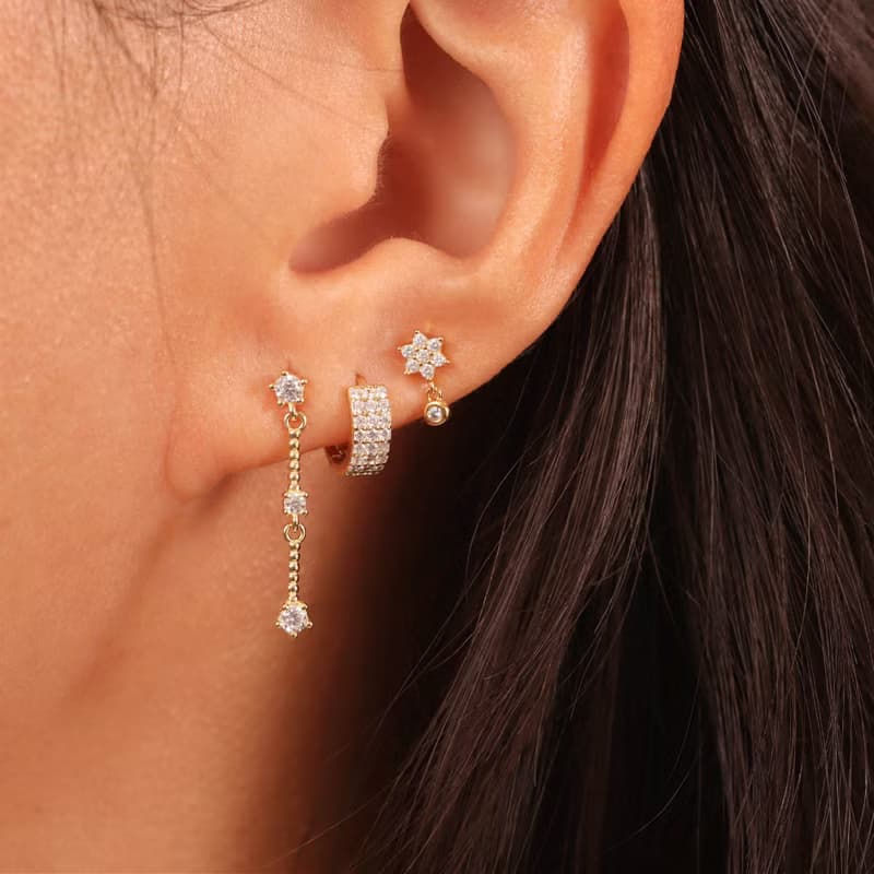 新款微鑲三排鑽耳環s925銀迷你耳圈 疊戴耳扣 聖誕禮物 推薦