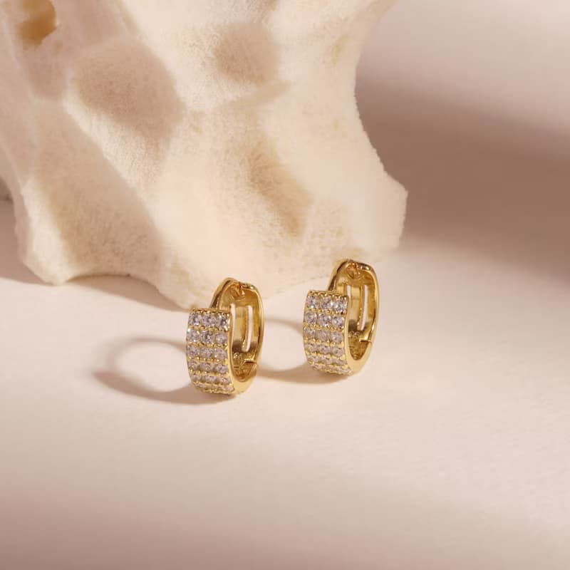 新款微鑲三排鑽耳環s925銀迷你耳圈 疊戴耳扣 聖誕禮物 推薦