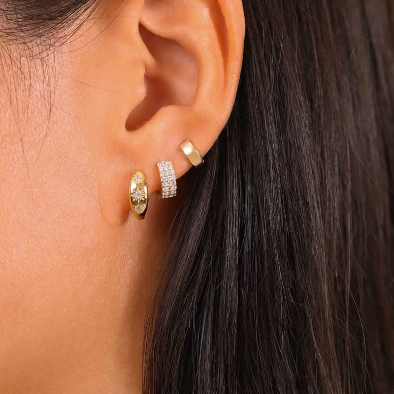 新款微鑲三排鑽耳環s925銀迷你耳圈 疊戴耳扣 聖誕禮物 推薦