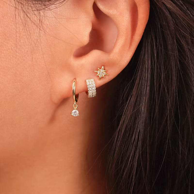 新款微鑲三排鑽耳環s925銀迷你耳圈 疊戴耳扣 聖誕禮物 推薦