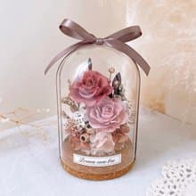 永生花玻璃盅-玫瑰暮語 l 不凋花玻璃盅 日本玫瑰 乾燥花盅