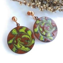 Vintage Jewelry 西洋古董飾品 Copper 手工 旋轉綠 栓式耳環
