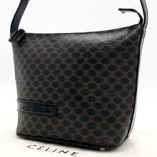 絕版稀有品中古二手Celine黑色老花飯盒皮革單肩側背孭揹小包手袋