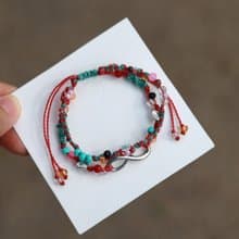 Infinity mint pink woven waxed cord double layered bracelet