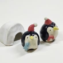 【聖誕系列】聖誕拐杖企鵝 手捏陶偶/戒指架