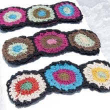 手工棉線編織髮帶/編織繽紛髮帶/手工鉤織髮帶-黑色繽紛彩虹花朵