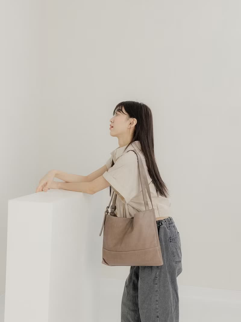 supportingrole 真皮極簡四方2層都市手提托特包  奶茶咖啡