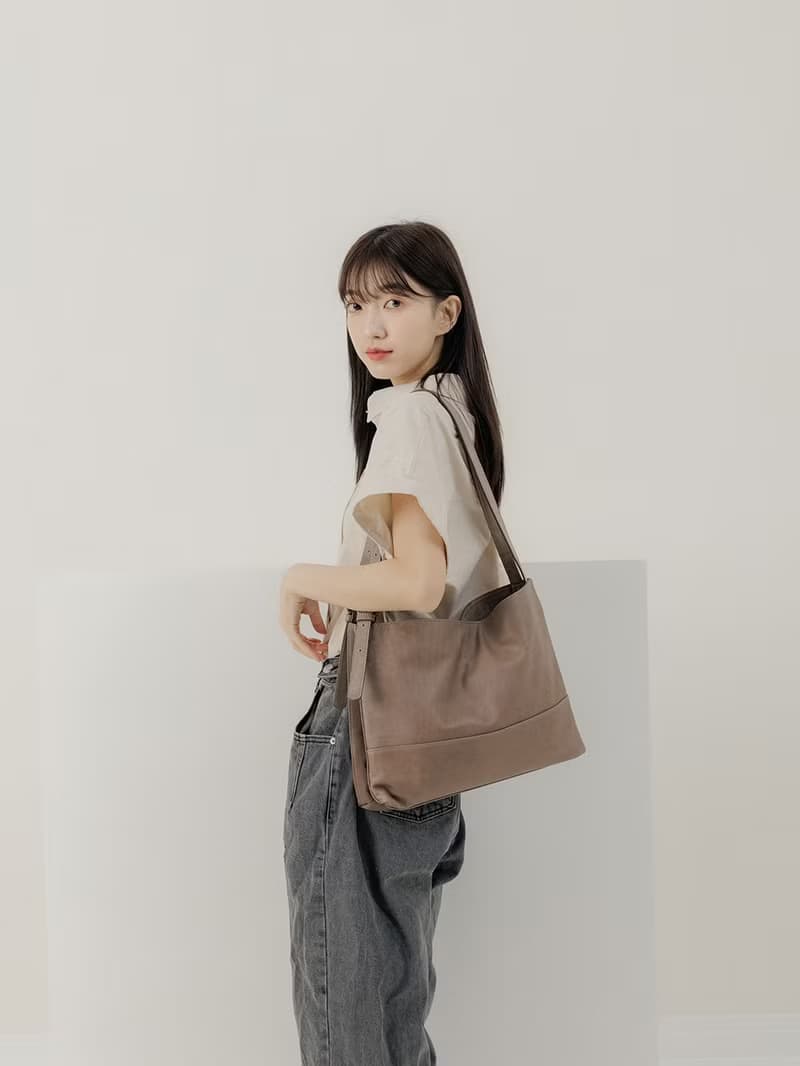 supportingrole 真皮極簡四方2層都市手提托特包  奶茶咖啡