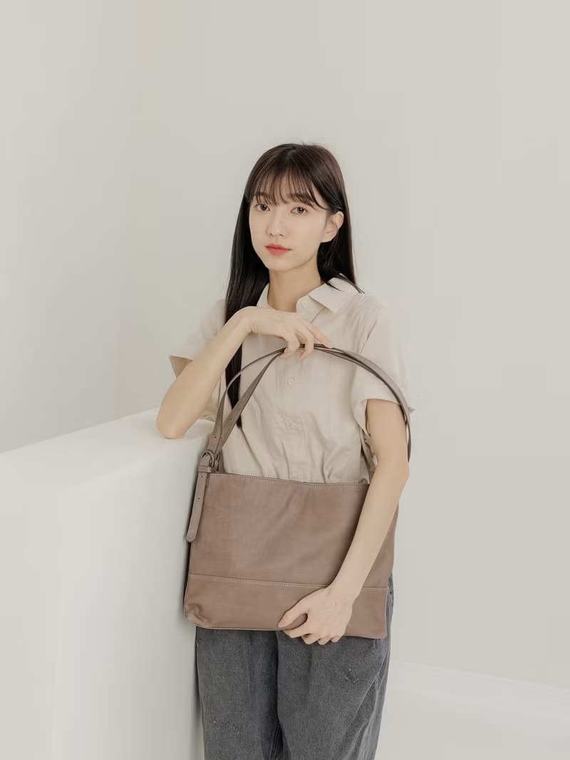 supportingrole 真皮極簡四方2層都市手提托特包  奶茶咖啡