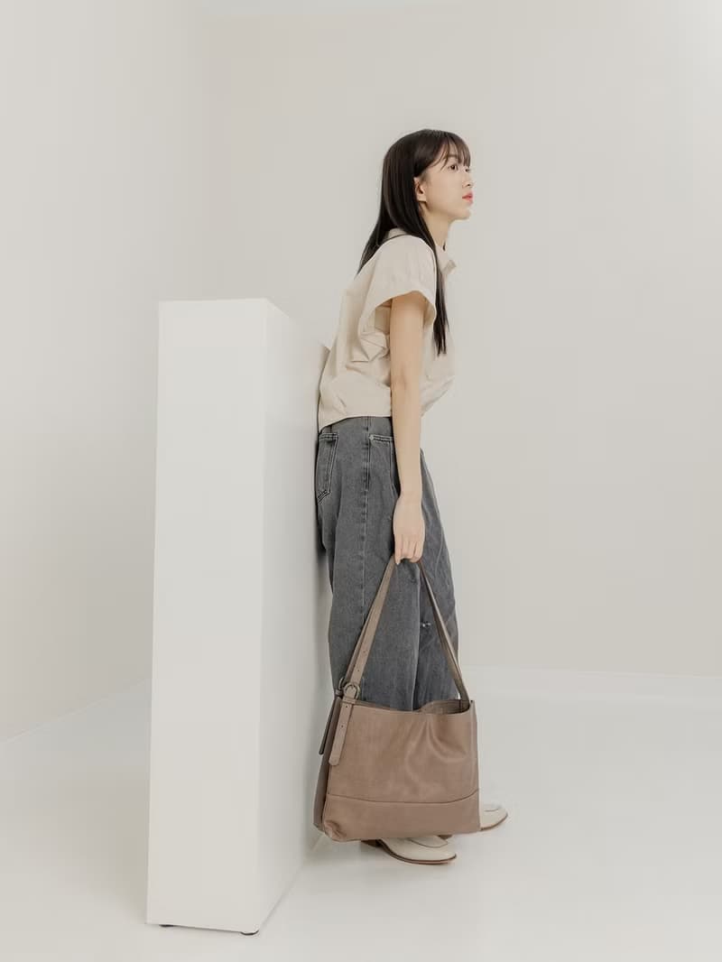 supportingrole 真皮極簡四方2層都市手提托特包  奶茶咖啡