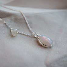 歐泊星球手工項鍊・925 純銀・緬甸玉・天然石・蛋白石