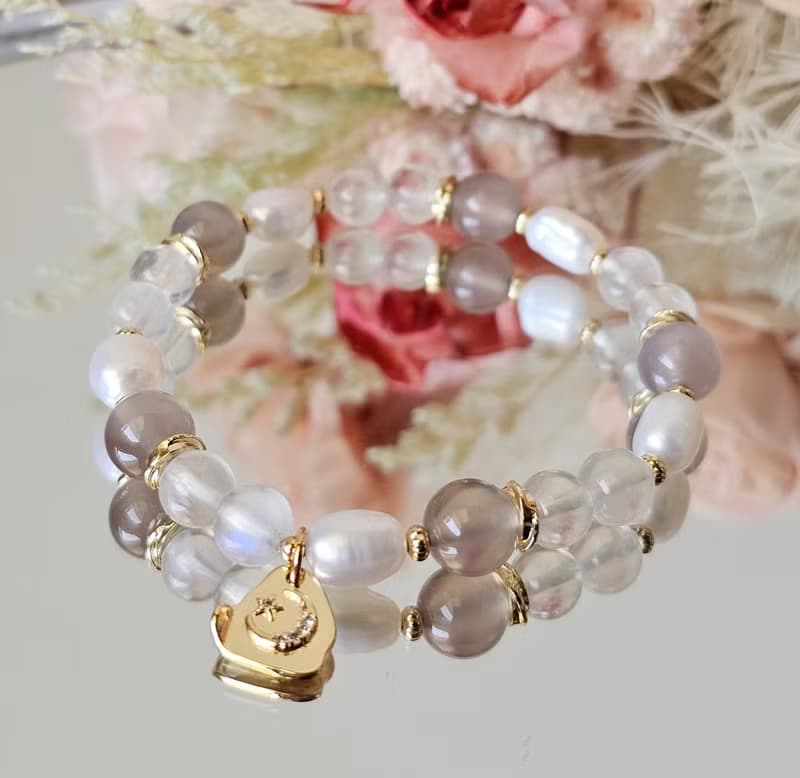 柔光似水-月光石/水晶手鍊/灰瑪瑙/天然淡水珍珠/平靜/魅力