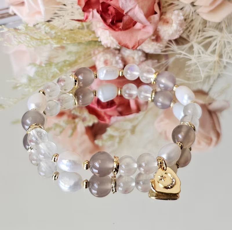 柔光似水-月光石/水晶手鍊/灰瑪瑙/天然淡水珍珠/平靜/魅力