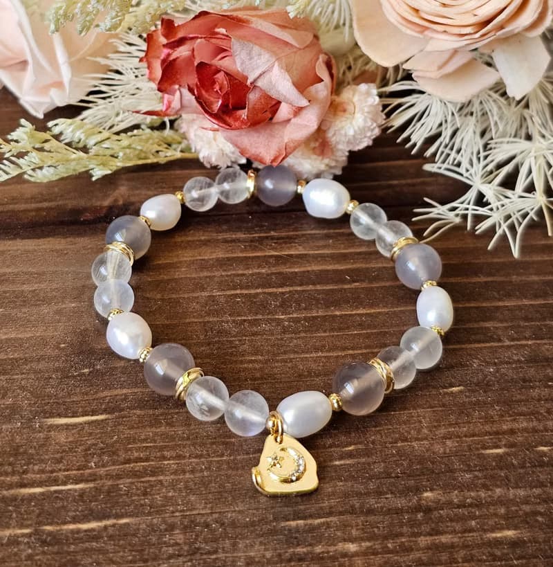柔光似水-月光石/水晶手鍊/灰瑪瑙/天然淡水珍珠/平靜/魅力