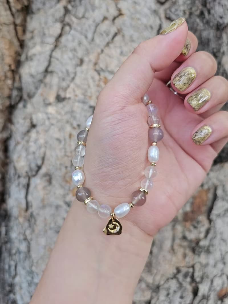 柔光似水-月光石/水晶手鍊/灰瑪瑙/天然淡水珍珠/平靜/魅力