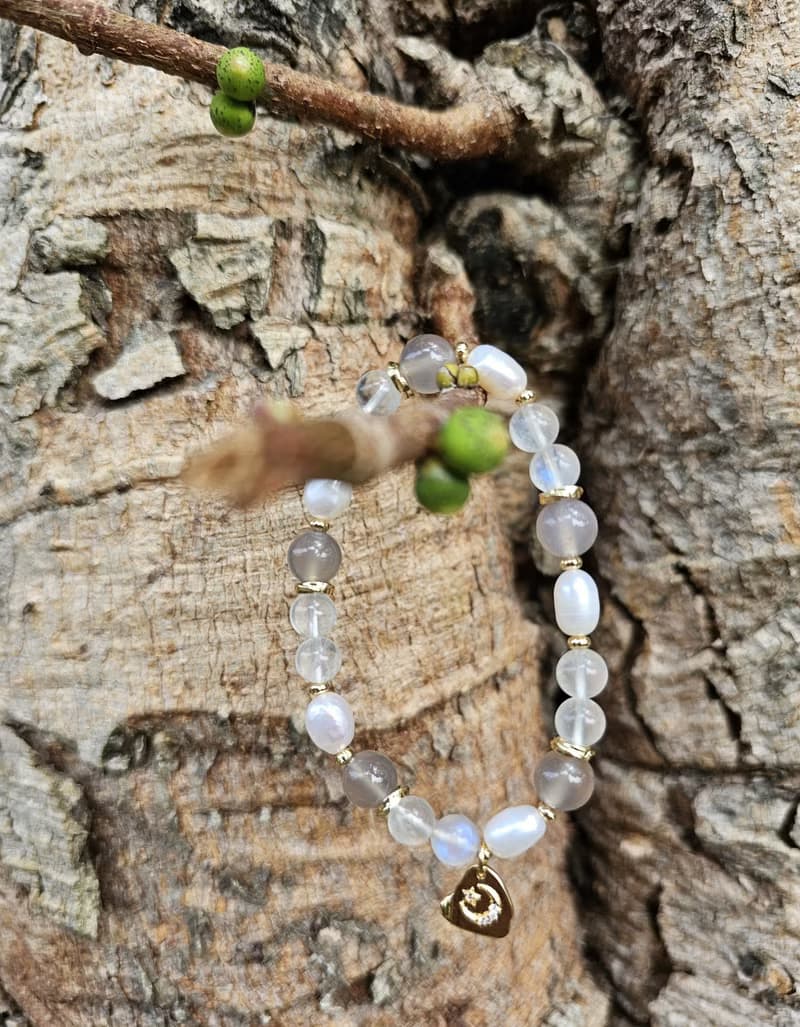 柔光似水-月光石/水晶手鍊/灰瑪瑙/天然淡水珍珠/平靜/魅力
