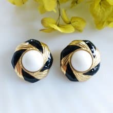 Vintage Jewelry 西洋古董飾品 典雅 雙色白珠 夾式耳環