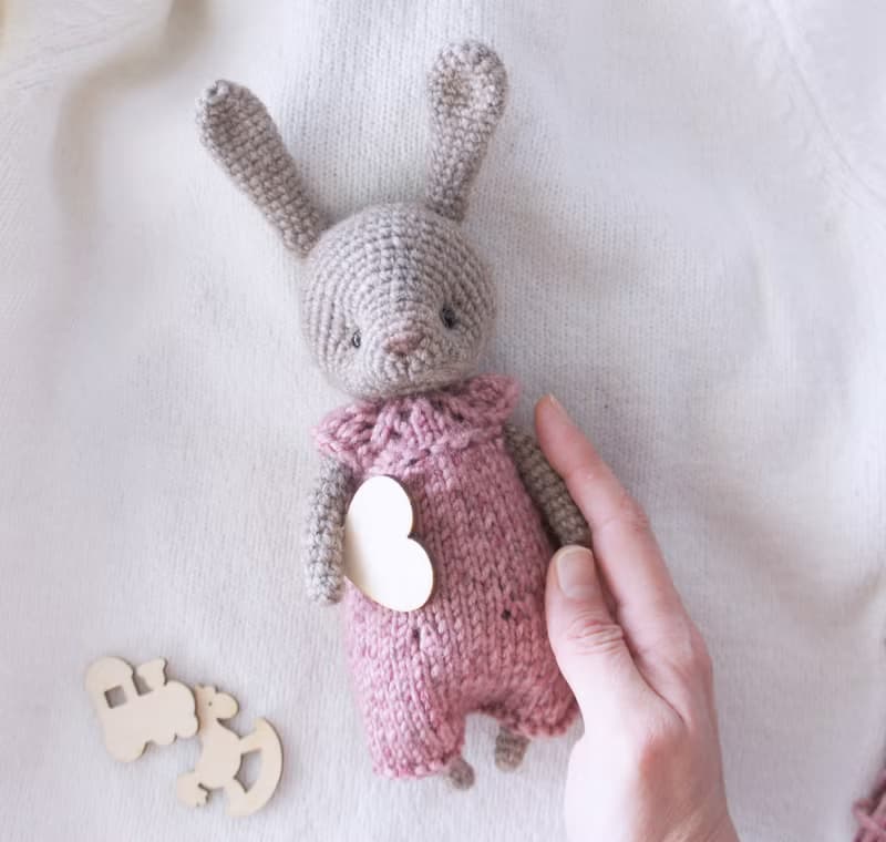 Baby Bunny Doll in a pink jumpsuit, Soft rabbit toy, Stuffed Animal Toy