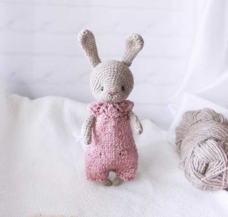 Baby Bunny Doll in a pink jumpsuit, Soft rabbit toy, Stuffed Animal Toy