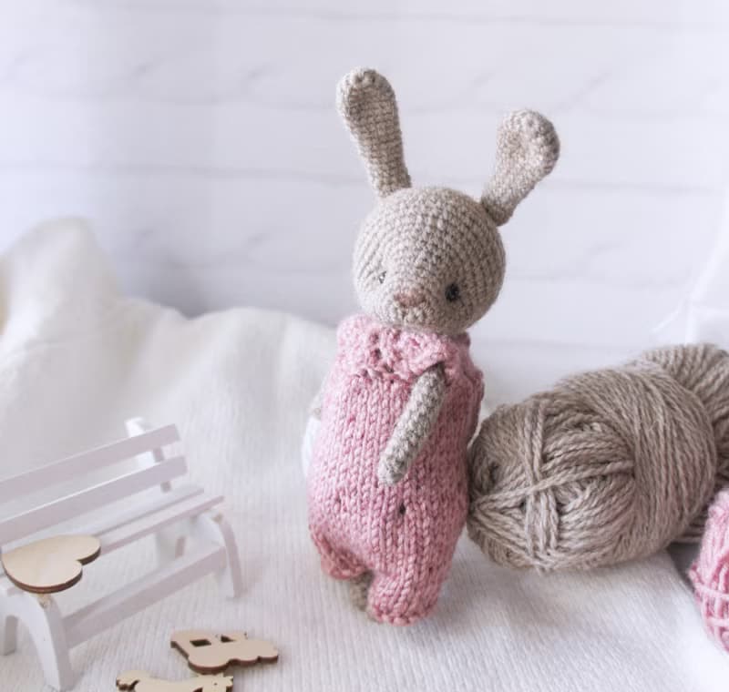 Baby Bunny Doll in a pink jumpsuit, Soft rabbit toy, Stuffed Animal Toy