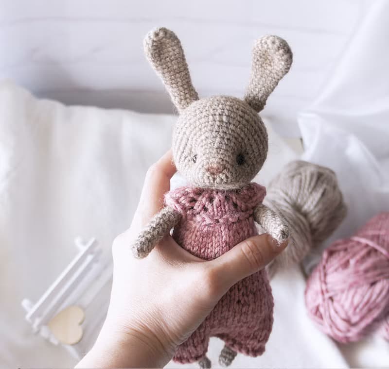 Baby Bunny Doll in a pink jumpsuit, Soft rabbit toy, Stuffed Animal Toy