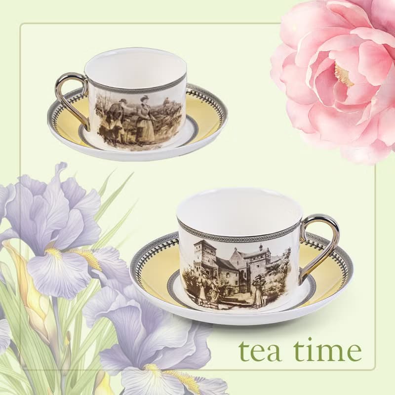 【A&L】璀璨年代 骨瓷咖啡_午茶對杯禮盒 -多款