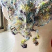 革物製織|手染蠶絲羊毛海披肩圍巾_綠精靈系