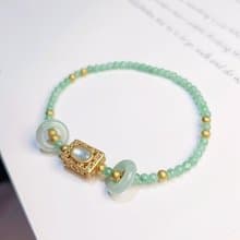 財富|古風甜果綠珠•白剛蛋純銀鍍金簍空萬用台|緬甸A貨翡翠手串