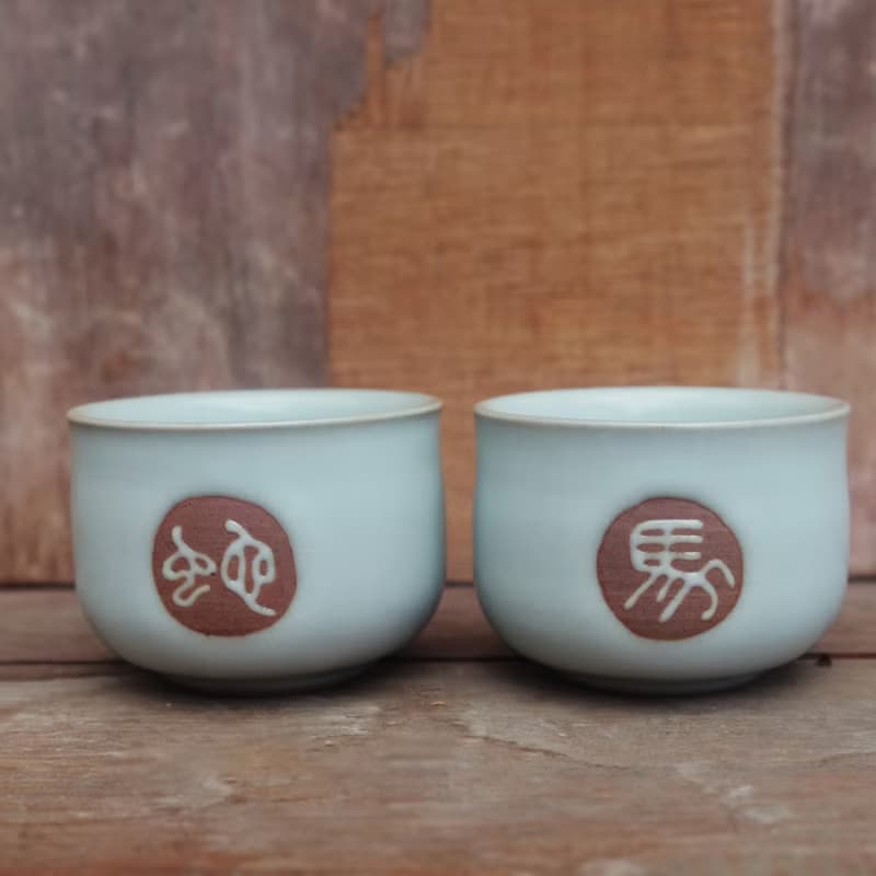 青瓷汝窯十二生肖茶杯 陶茶杯 陶杯