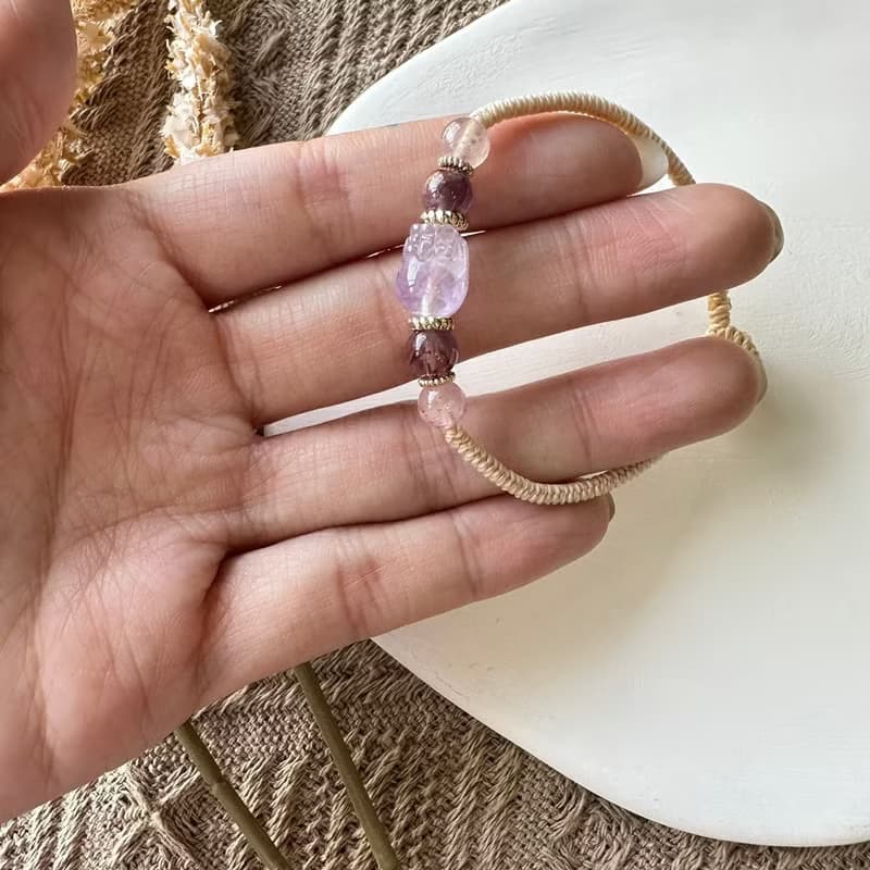 紫水晶貔貅簡約編織手鍊