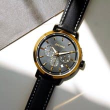 D-Time 真三眼多功能系列真皮錶帶手錶  DT-9201 金色/黑色