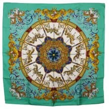 【日本直送】エルメス HERMES カレ90 スカーフ LUNA PARK 遊園地 メリーゴーランド シルク 緑 レディース【中古】