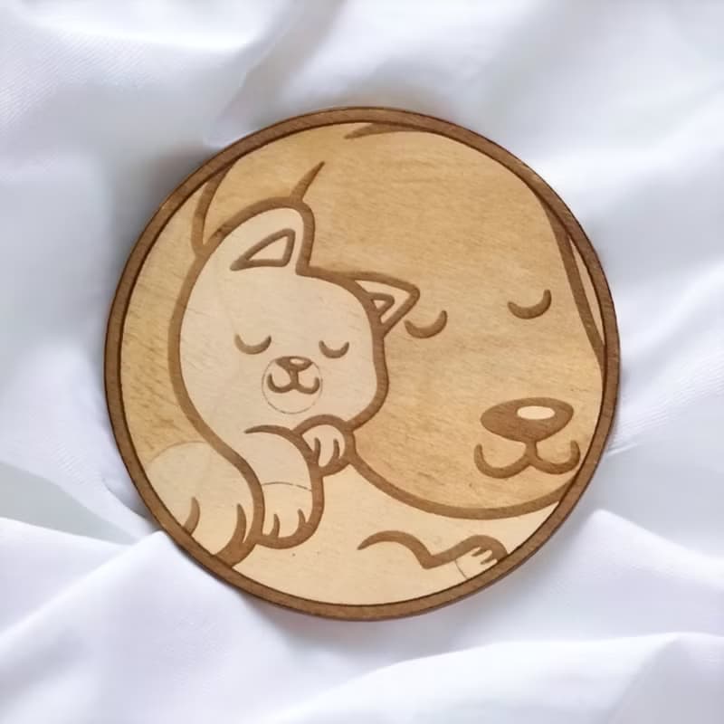 Dogs & Cats Wooden Coaster Set – Wooden Drink Coasters Featuring Adorable Pets