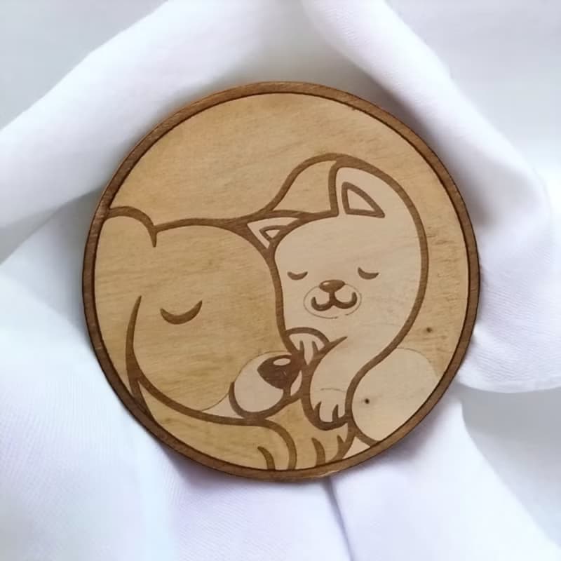 Dogs & Cats Wooden Coaster Set – Wooden Drink Coasters Featuring Adorable Pets
