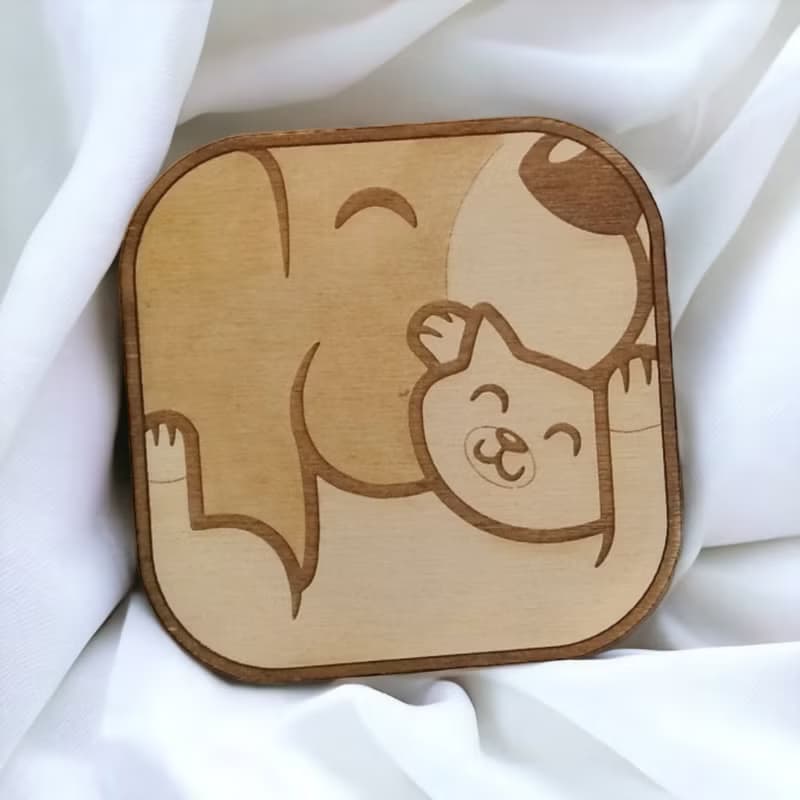Dogs & Cats Wooden Coaster Set – Wooden Drink Coasters Featuring Adorable Pets