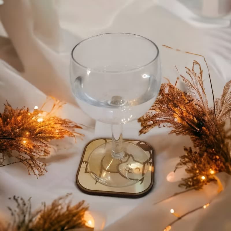 Dogs & Cats Wooden Coaster Set – Wooden Drink Coasters Featuring Adorable Pets