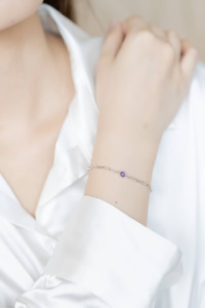 紫水晶925純銀個性鏈條手鍊
