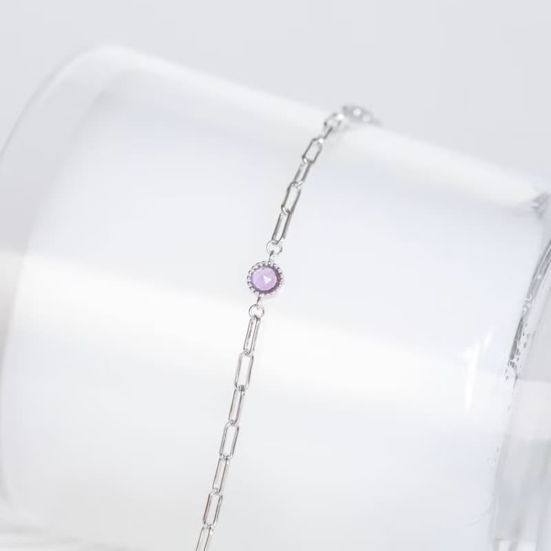 紫水晶925純銀個性鏈條手鍊