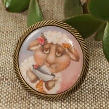 Cute Sheep Aries Powder Pink Dusty Rose Round Jewelry Brooch Pin Gift for Aries
