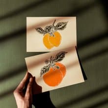 Vintage lemons oranges fruits Linocut print Gallery wall set of 2 art decor