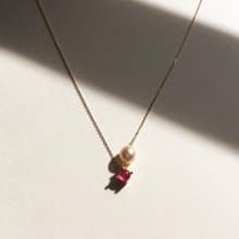 K10/SV925 Ruby Necklace, July Birthstone, Akoya Pearl Dainty Necklace