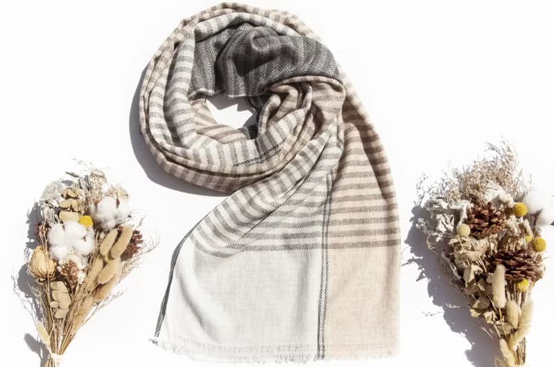 喀什米爾Cashmere 針織圍巾 純羊毛圍巾 手織圍巾 編織圍巾-焦糖