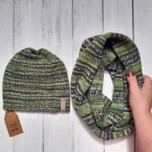 Cozy Warm Hand Knit Set Of Hat&Snood On Two Turn Green Fall Winter Wool