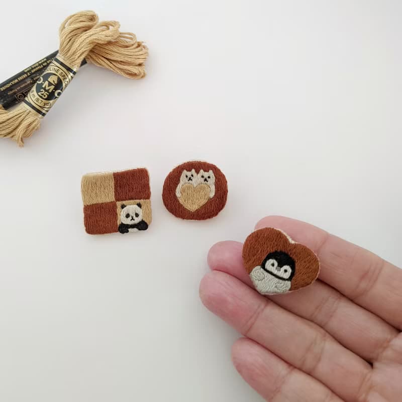 チョコ&クッキー3点セット　刺繍ブローチ