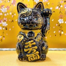 【招福萬金】日本清水燒招財貓 | 星結晶 - 腰果金花 千万両