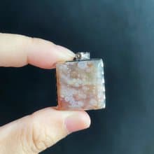 櫻花瑪瑙 方形 滿天星 意淨美 油畫 S925銀鑲 天然 禮物 項鍊