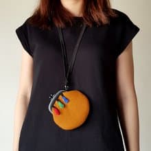 古著風格多彩流蘇塑膠口金零錢包/褐色/加大款