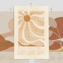 Boho 2025 Wall Printable Calendar Abstract Terracotta Beige Lines Mountains Sun
