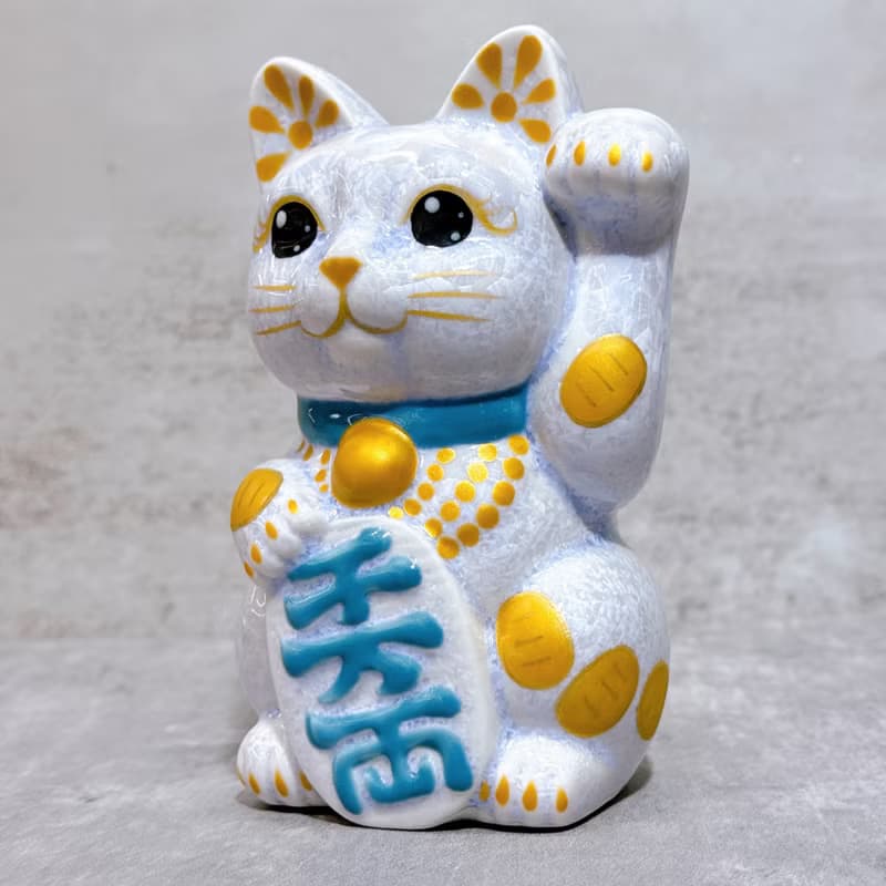 【藤彩千金】日本清水燒招財貓 | 花結晶 藤 体小判 千万両 左