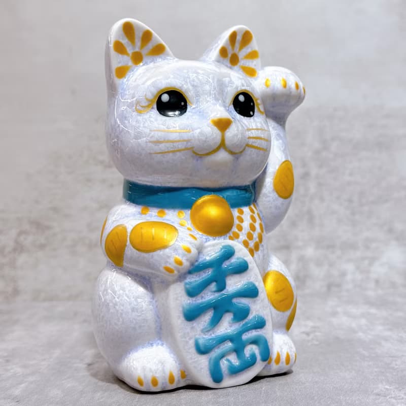 【藤彩千金】日本清水燒招財貓 | 花結晶 藤 体小判 千万両 左